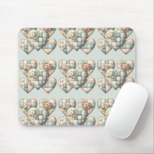 Pastell Cottagecore Patchwork-Herzen Mousepad