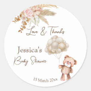 Pastell-Creme-Braun-Boho-Trockenblumen-Babyparty Runder Aufkleber