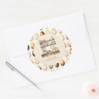 Pastell-Creme- und Braune Vintage-Osterfamiliennam Runder Aufkleber