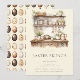 Pastell-Creme- und Braunes Vintage-Küchen-Osterfrü Einladung