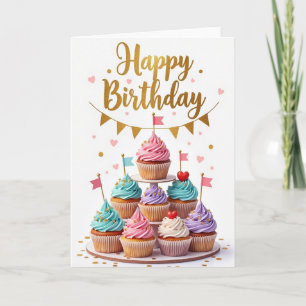 Pastell-Cupcake-Geburtstagskarte Karte