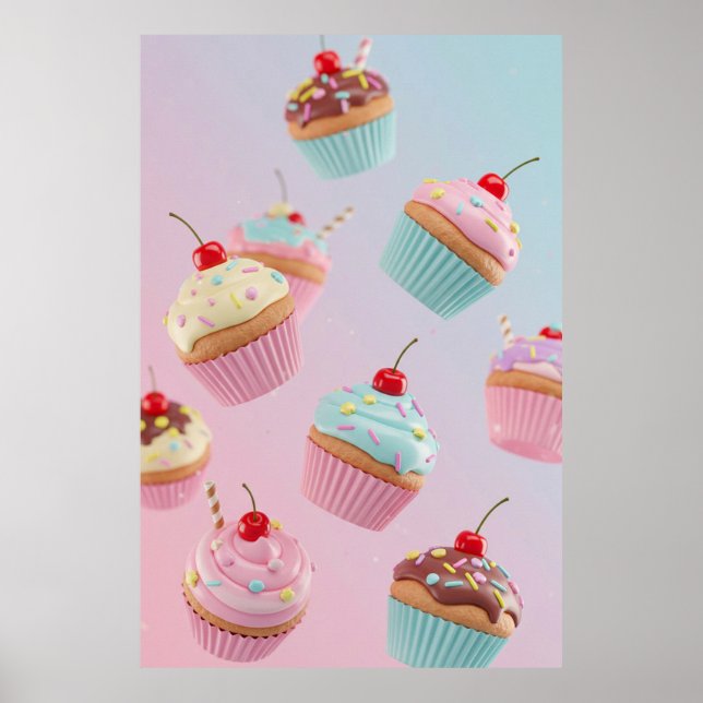Pastell-Cupcake-Muster auf Rosa Poster (Vorne)