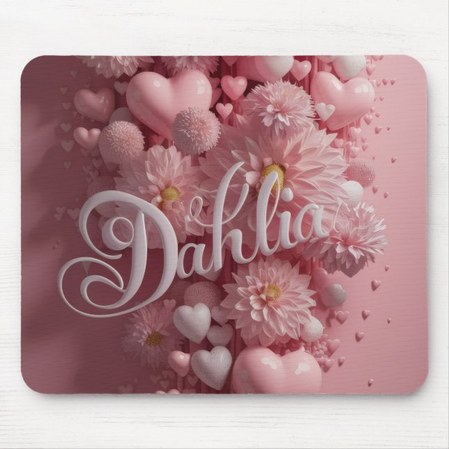 Pastell-Dahlien-Blüten-Kunst mit Herzen Mousepad (Vorne)