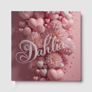 Pastell-Dahlien-Blüten-Wandkunst mit Herzen Gästebuch