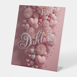 Pastell-Dahlien-Blüten-Wandkunst mit Herzen Sockelschild