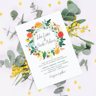 Pastell-Dahlien-Wildblumen-Kranz-Foto-Hochzeit Einladung