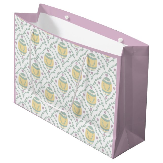 Pastell Damask Ostereier Muster Geschenktasche Große Geschenktüte (Vorderseite Schrägansicht)