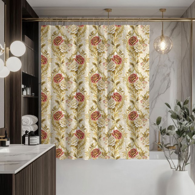 Pastell-Damaskus-Vorhang im viktorianischen Badezi Duschvorhang (Pastel Damask Curtain Victorian-Inspired Bath Look)