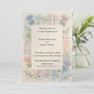 Pastell-Distel-Tartan-Karo-Schottische Hochzeit Einladung