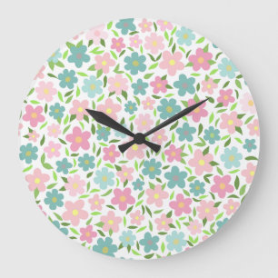 Pastell-Ditsy-Blumen-Shabby-Chic-Coquette Große Wanduhr