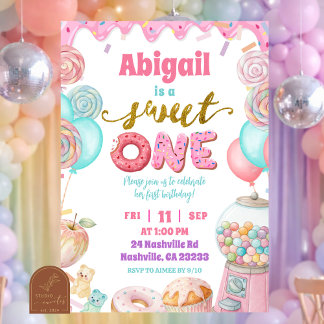 Pastell-Donut-SweetOne-Erstgeburtstagsparty-Einlad Einladung