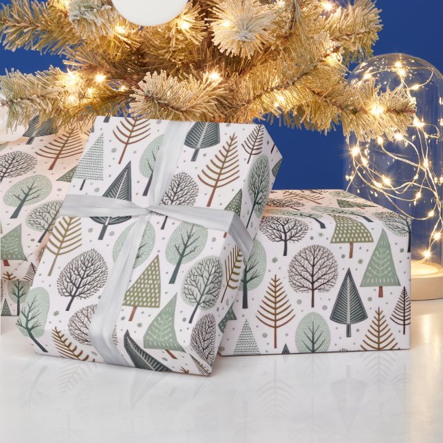 Pastell-Doodle-Weihnachtsbaum-Feiertagsmuster Geschenkpapier (Feiertage)