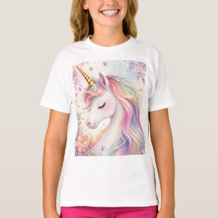 Pastell-Einhorn-Blumenmuster T-Shirt