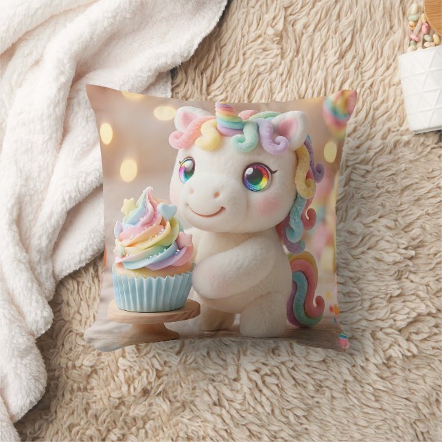 Pastell-Einhorn mit Regenbogen-Cupcake Kissen (Decke)