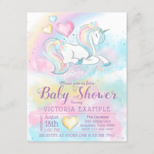 Pastell Einhorn Regenbogen Mädchen Babyparty Einla Einladung