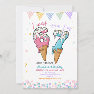 Pastell-Eis-Sechs-Sieben-Geburtstagsfeier-Glitter Einladung