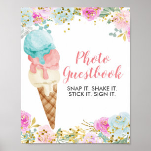 Pastell-Eiscreme-Blumen-Aquarell-Foto-Gästebuch Poster