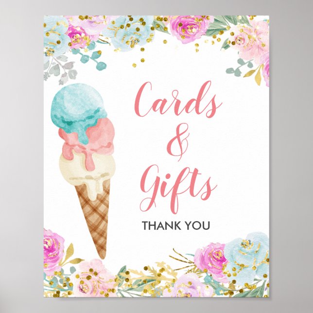 Pastell-Eiscreme-Blumenkarten & Geschenke Schild (Vorne)