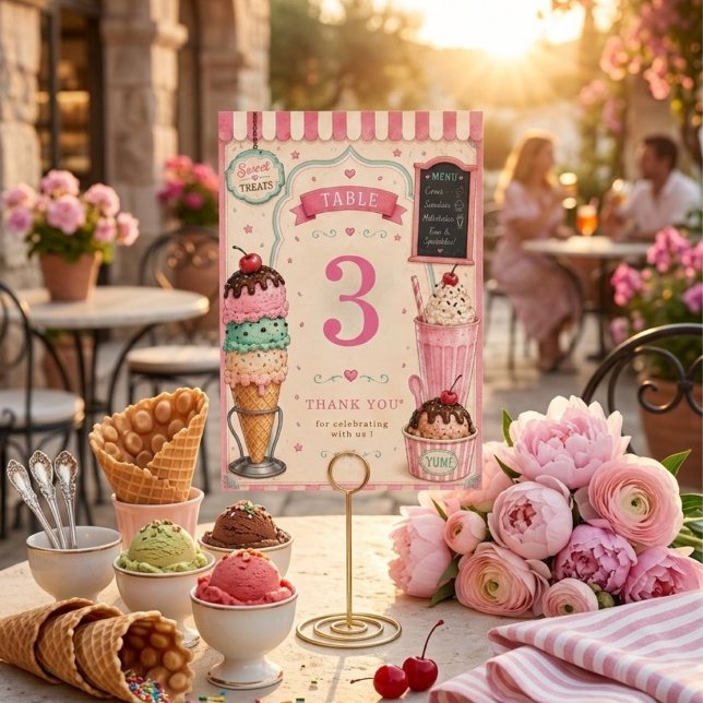 Pastell-Eiscreme-Geburtstags-Süßigkeiten Tischnummer (Von Creator hochgeladen)