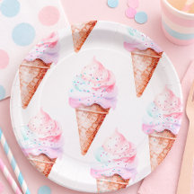 Pastell-Eiscreme-Waffelparty-Teller | Süßer Geburt