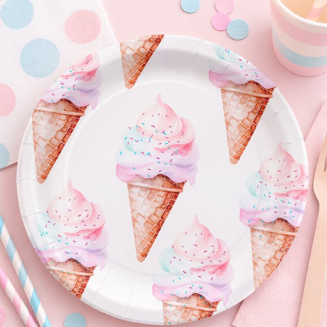 Pastell-Eiscreme-Waffelparty-Teller | Süßer Geburt Pappteller (Von Creator hochgeladen)