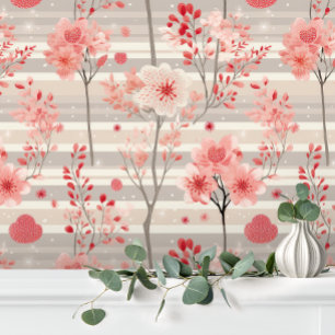 Pastell Elegantes Rosa Grau Streifen Blumenmuster Tapete
