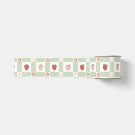 Pastell-Erdbeer-Gingham – Cottagecore-Geschenkverp Ripsband