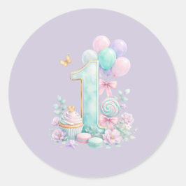 Pastell-Fairy-Tale-Erster-Geburtstag-Rund-Aufklebe Runder Aufkleber