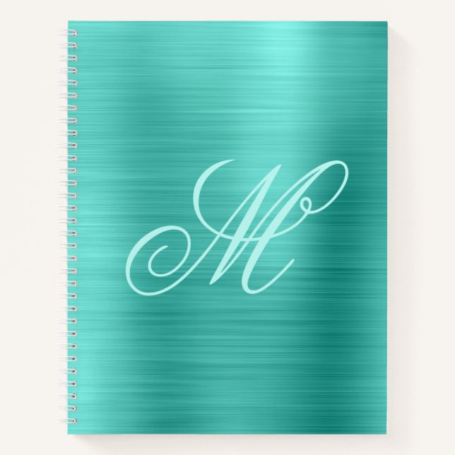 Pastell-Fancy-Monogramm Türkisfolie Notizbuch (Vorderseite)