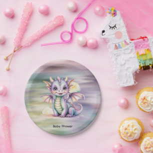 Pastell-Fantasy-Drache-Baby-Party Pappteller