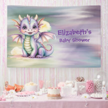 Pastell-Fantasy-Drache-Baby-Shower-Willkommen