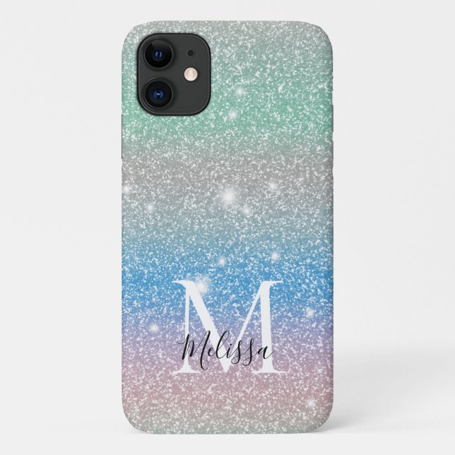 Pastell-Farben-Verlauf Glitter Funkel Monogramm Na Case-Mate iPhone Hülle (Rückseite)
