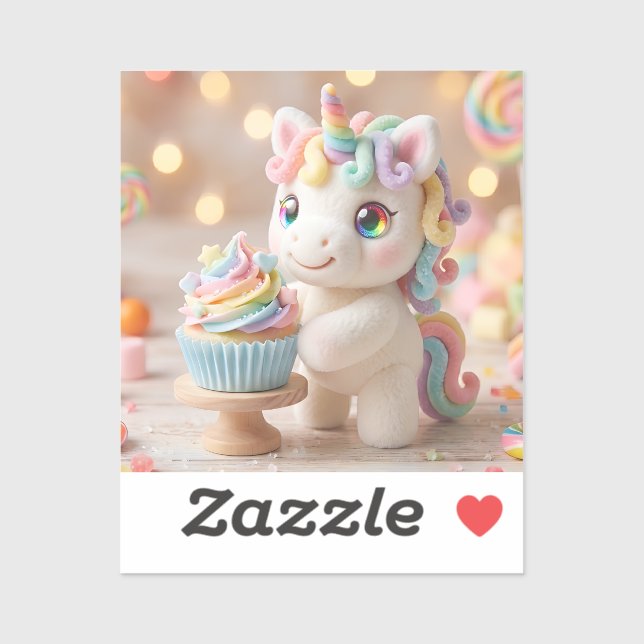 Pastell-Farbene Einhorn mit Regenbogen-Cupcake Aufkleber (Blatt)