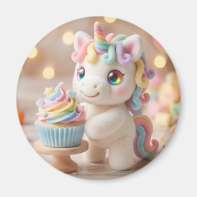 Pastell-Farbene Einhorn mit Regenbogen-Cupcake Magnet (Vorne)