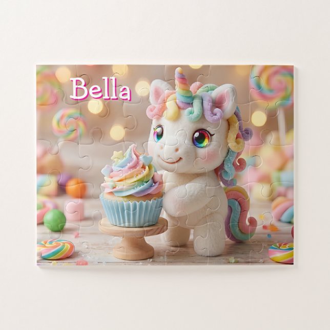 Pastell-Farbene Einhorn mit Regenbogen-Cupcake Puzzle (Horizontal)