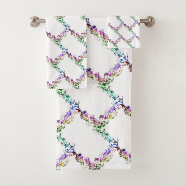 Pastell farbenfrohe Regenbogenflames floral Diamon Badhandtuch Set (Insitu)