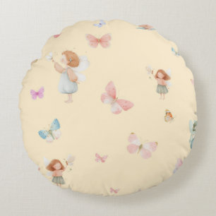 Pastell-Fee-Muster Süßes Schmetterlings-Nursery-De Rundes Kissen