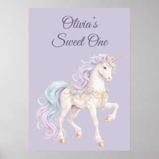 Pastell-Feinmärchen-Einhorn-Sweet-One-Geburtstagsp Poster