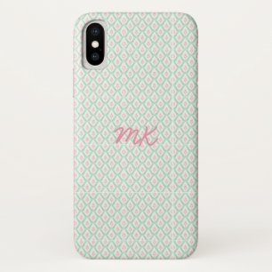 Pastell-Feminin Rosa und Grünes Muster mit Initial Case-Mate iPhone Hülle