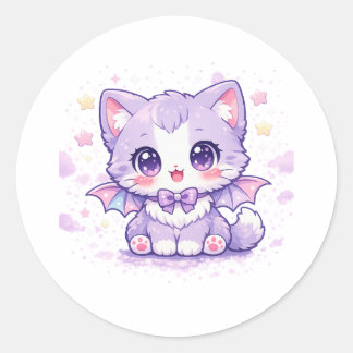 Pastell-Fledermaus-Kitty  Kawaii Lavendel geflügel Runder Aufkleber