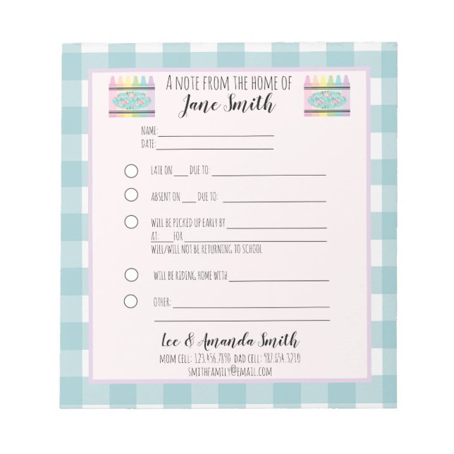 Pastell Floral Crayon School Note 1 Kind Notizblock (Vorderseite)