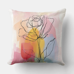 Pastell Floral Line Art Throw Kissen