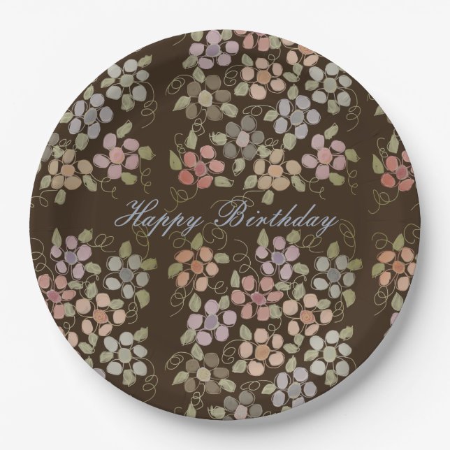 Pastell floral mit braun pappteller (Vorderseite)