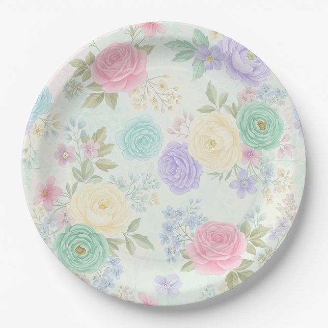 Pastell Floral Party Paper Teller (Vorderseite)
