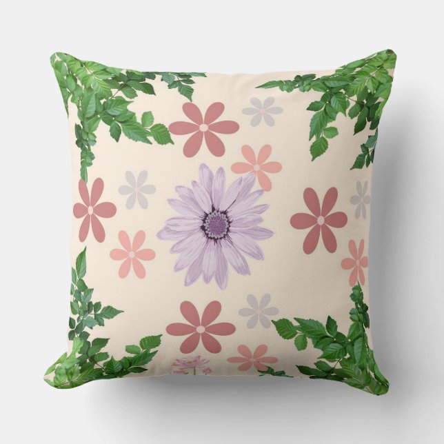 Pastell Floral Pillow mit Lavender Daisy & Green L Kissen (Vorderseite)