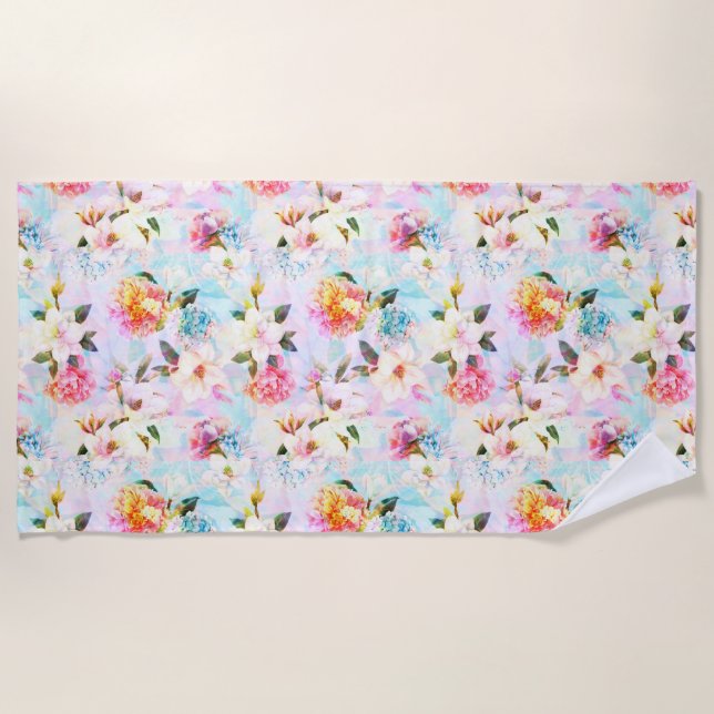Pastell Floral Print Beach Handtuch (Vorderseite)