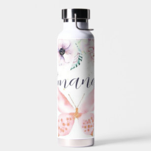 Pastell, floral und Schmetterling personalisiert Trinkflasche