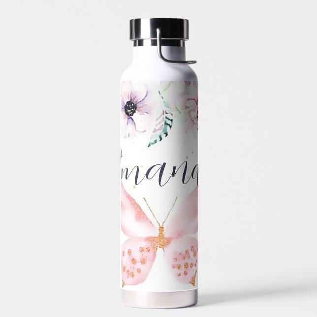 Pastell, floral und Schmetterling personalisiert Trinkflasche (Links)
