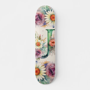 Pastell Floral Watercolor Monogram J Blume Daisy Skateboard