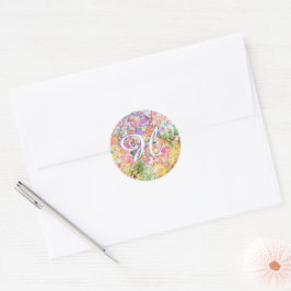 Pastell florales Mongramm Runder Aufkleber